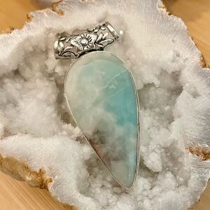 Blue Larimar Silver Gemstone Pendant